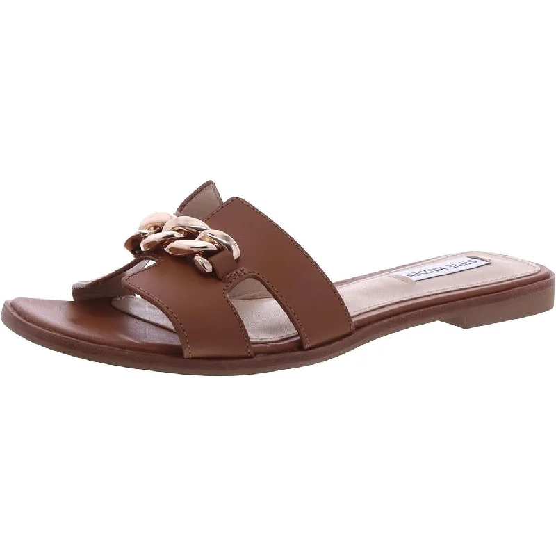 Soft Leather Shoes Steve Madden Womens Harkin Leather Chain Slide Sandals