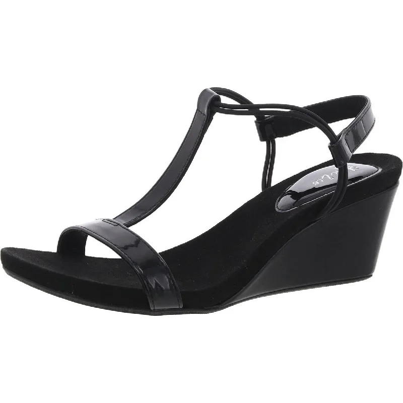 Comfy All-Season Shoes Style & Co. Womens Patent Ankle Strap Wedge Sandals