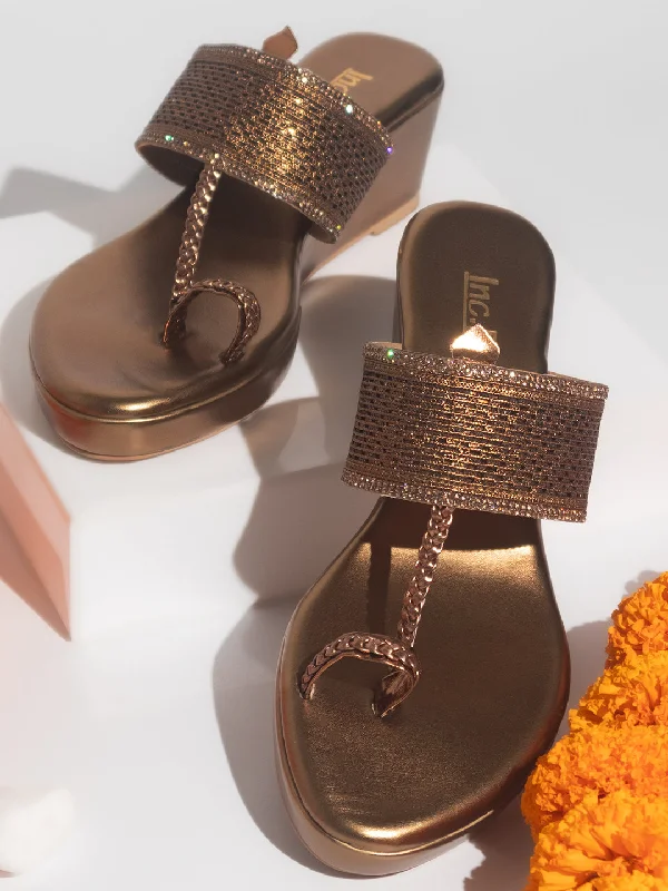 Travel Sport Shoes Women Antique Embellished One Toe Wedges