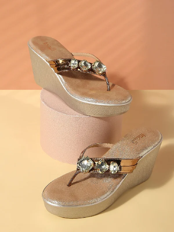 Soft Lightweight Sneakers Women Antique Ethnic Embellished Wedges Heels