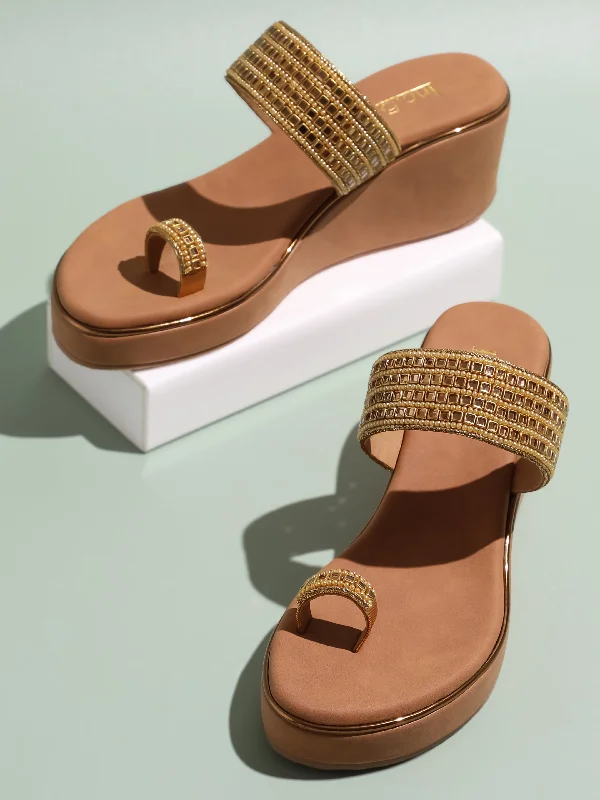 Stylish Street Shoes Women Antique Ethnic Embellished Wedges Heels