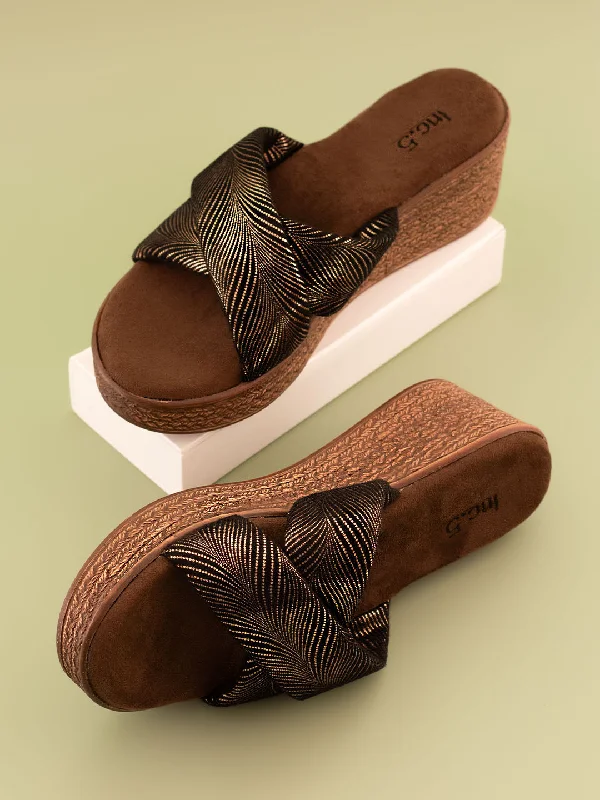 Sporty Slip-On Sneakers Women Antique Printed Open Toe Wedges