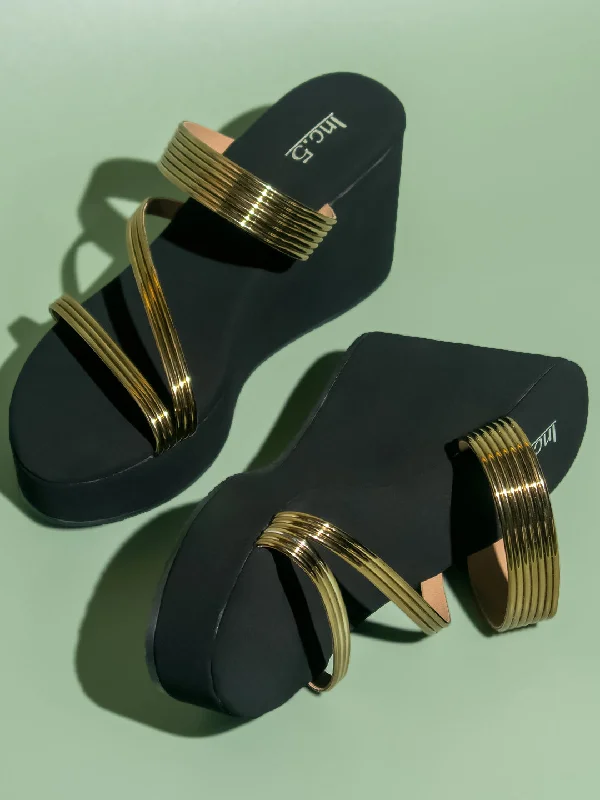 Soft Lightweight Sneakers Women Antique Striped Embellished Open Toe Wedges