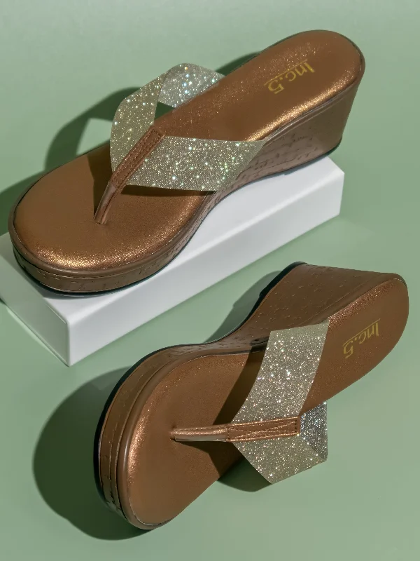 Travel-Friendly Sneakers Women Antique Textured Embellished Open Toe Wedges