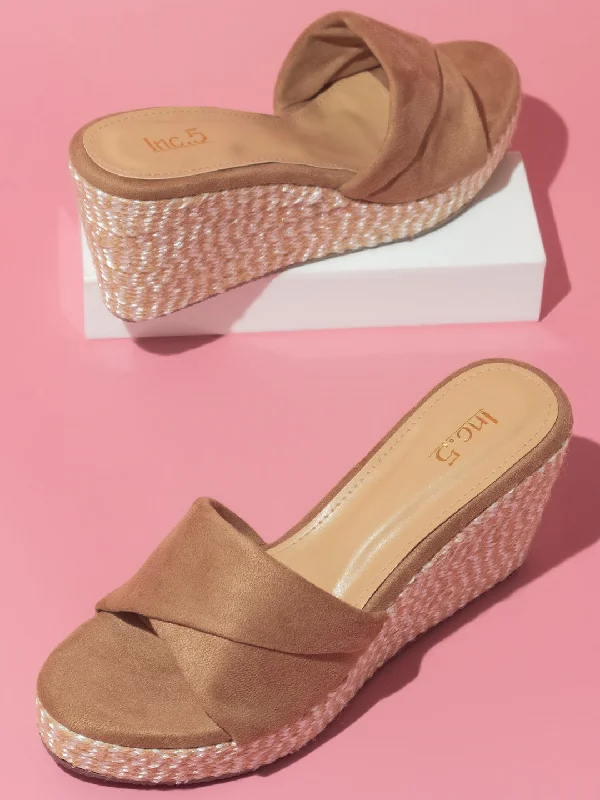 Minimalist Casual Sneakers Women Beige Open Toe Wedge Heels