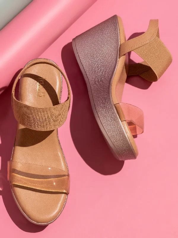 Non-Slip Running Shoes Women Beige Solid Open Toe Wedge Heels