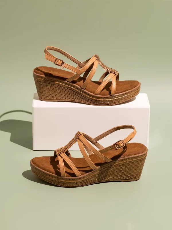 Cloud Comfort Shoes Women Beige Striped Wedge Heels