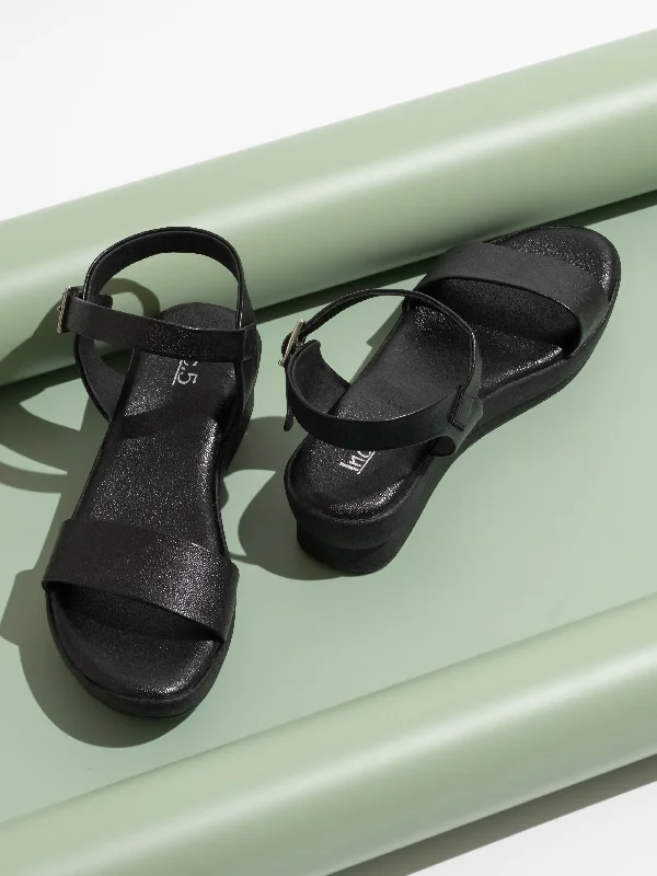 Modern Lightweight Shoes Women Black Solid Open Toe Wedges