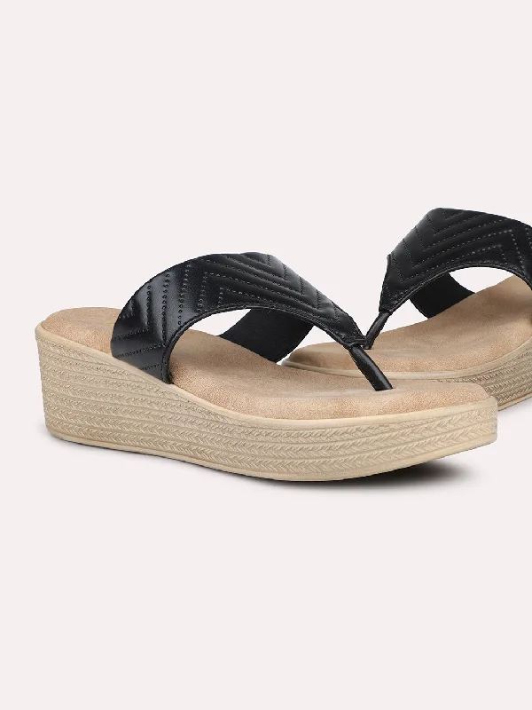 Non-Skid Sneakers Women Black Solid Textured Wedge Heels