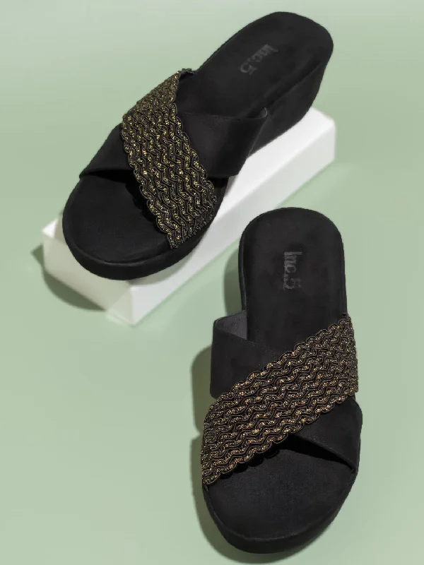 Cushioned Everyday Sneakers Women Black Solid Wedge Heels