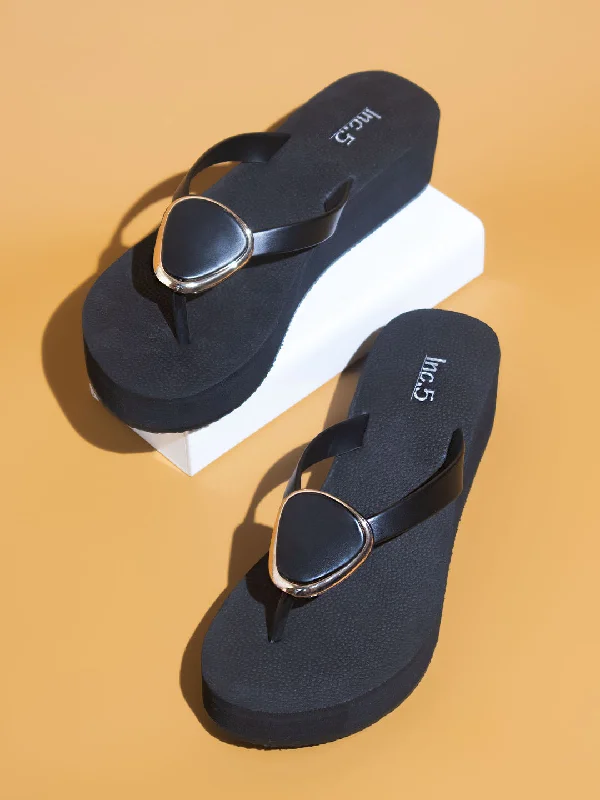Cozy Memory Foam Shoes Women Black Solid Wedges
