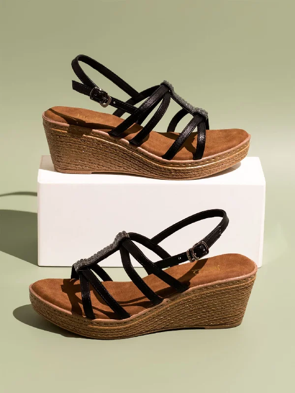 Soft Everyday Sneakers Women Black Striped Wedge Heels