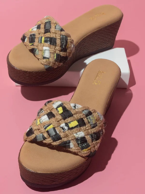 Modern Loafers Women Black Textured Wedge Heels