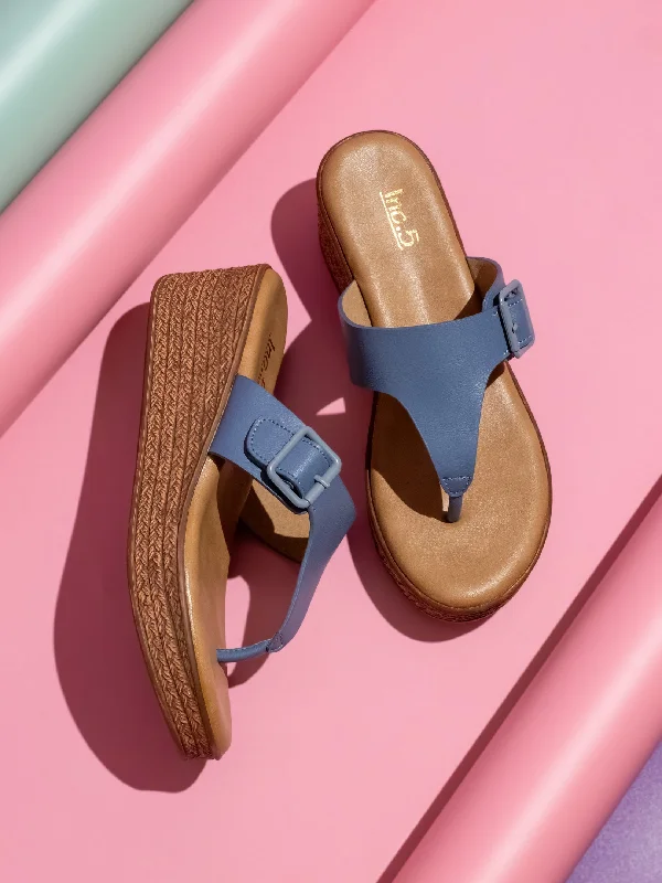 Trendy Athletic Shoes Women Blue Open Toe Wedge Heels