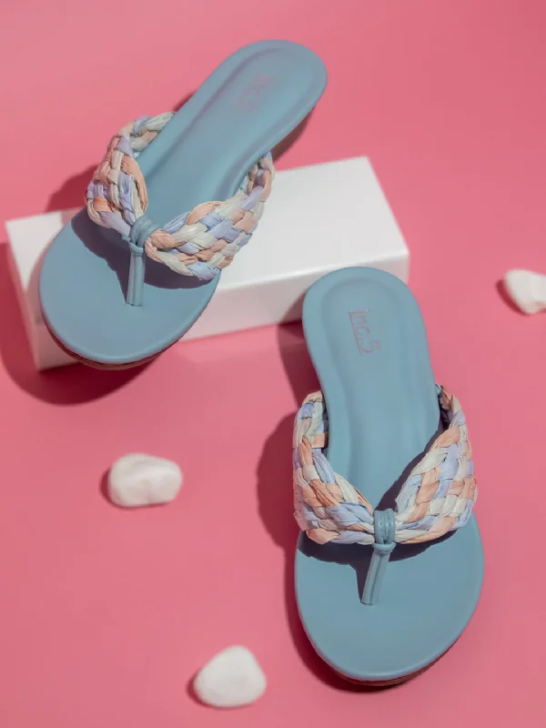Travel-Friendly Sneakers Women Blue Textured Wedge Heels