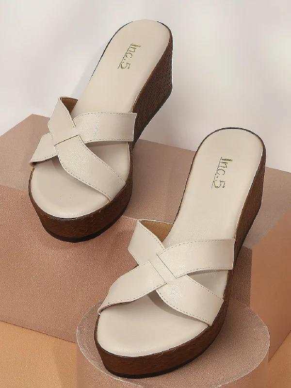Classic Running Shoes Women Cream Solid Wedge Heels