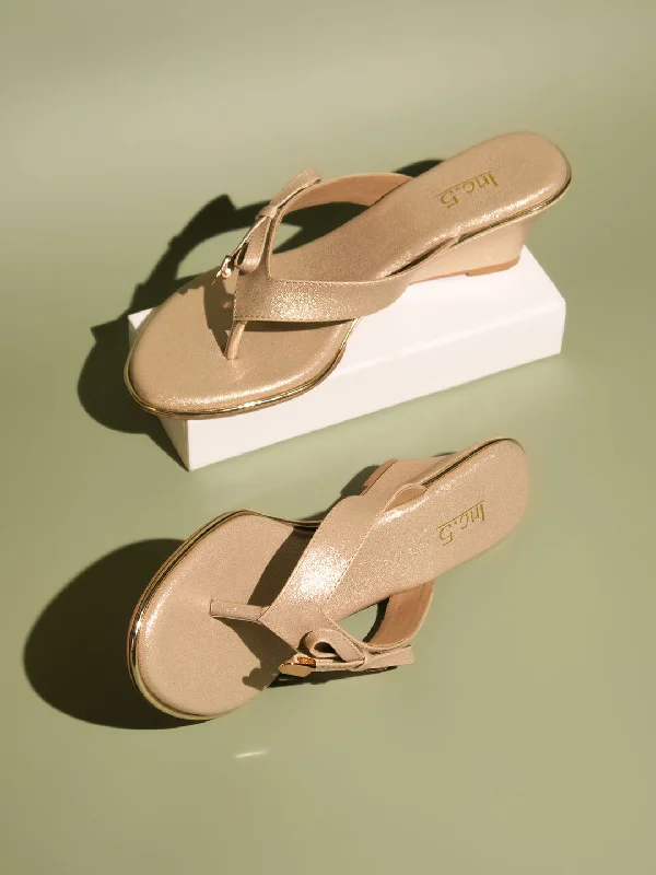 Ultra-Soft Sport Shoes Women Gold Embellished Open Toe Wedges With Bows