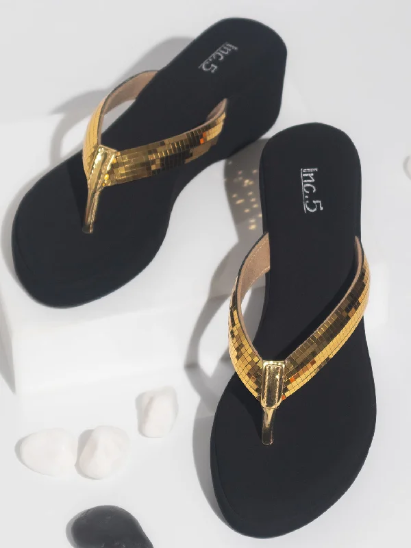 Sporty Slip-On Sneakers Women Gold Embellished Wedge Heels