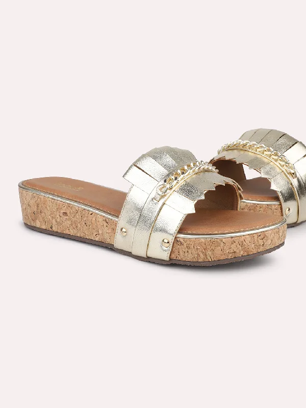 Airflow Sneakers Women Gold Embellished Wedges Heels