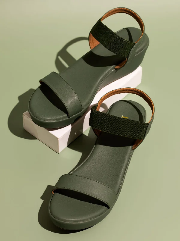 Airy Walking Shoes Women Green Solid Open Toe Wedge Heels