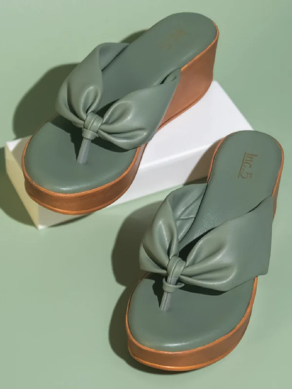 Quick-Dry Running Shoes Women Green Solid Wedge Sandals