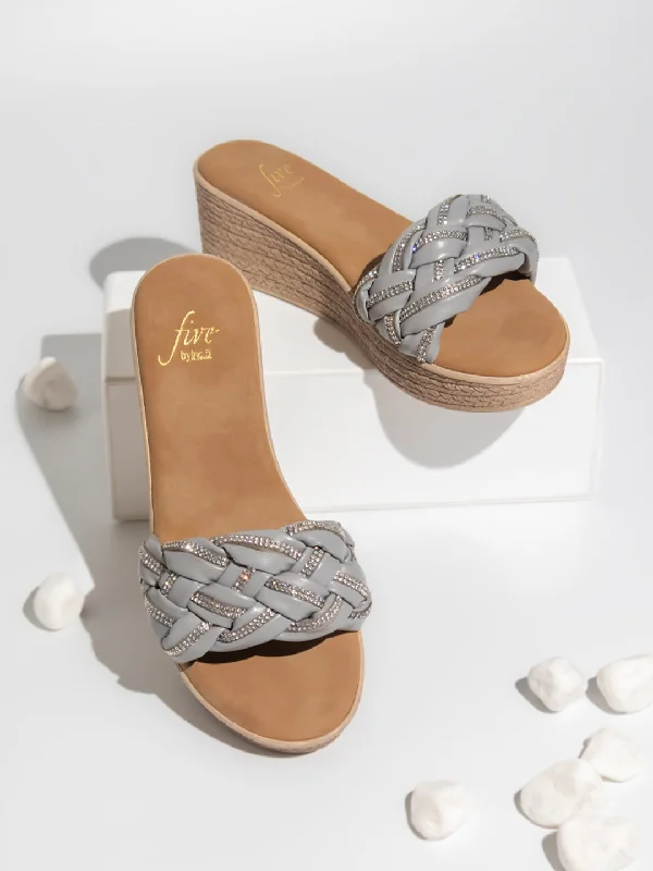 Relaxed Fit Sneakers Women Grey Textured Open Toe Wedges