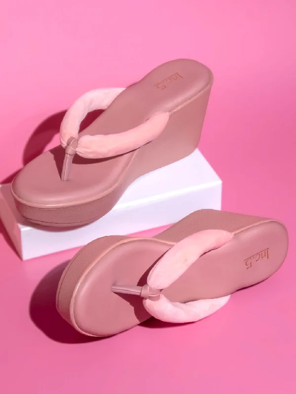 Lightweight Cushion Sneakers Women Peach Embellished Party Wedges