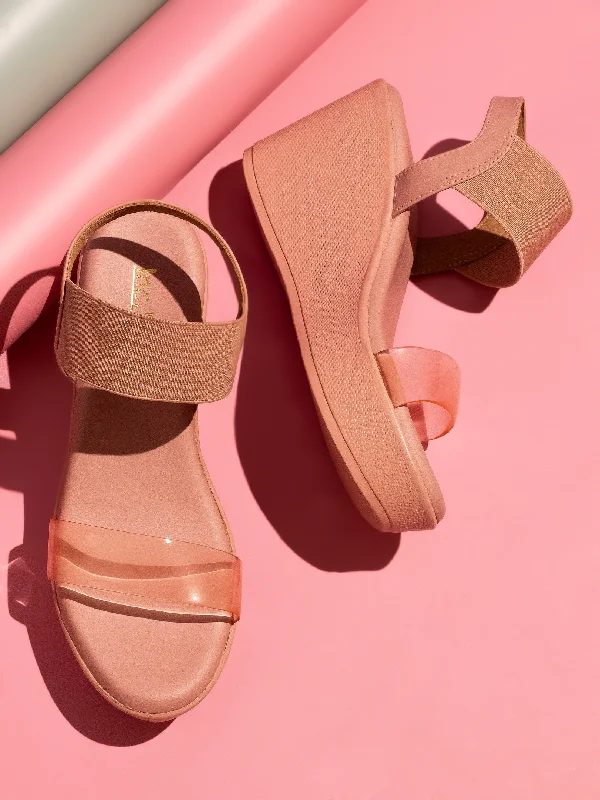 Ultra-Light Casual Shoes Women Peach Solid Open Toe Wedge Heels