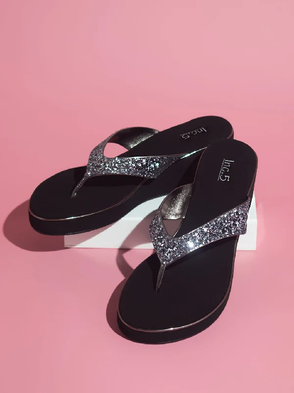 Ultra-Soft Sport Shoes Women Pewter Embellished Wedges Heels