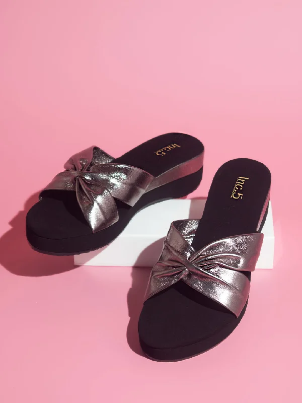 Budget Walking Shoes Women Pewter Embellished Wedges Heels