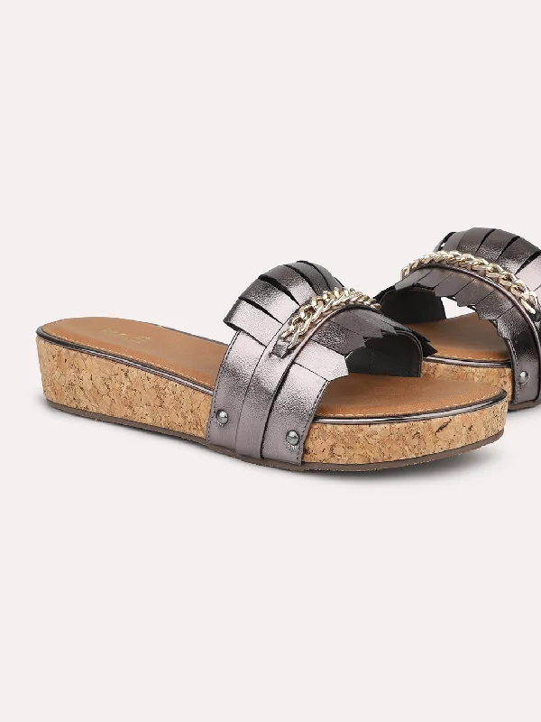 Chic Mesh Sneakers Women Pewter Embellished Wedges Heels