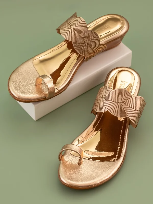Non-Skid Sneakers Women Rose Gold Embellished One Toe Wedges
