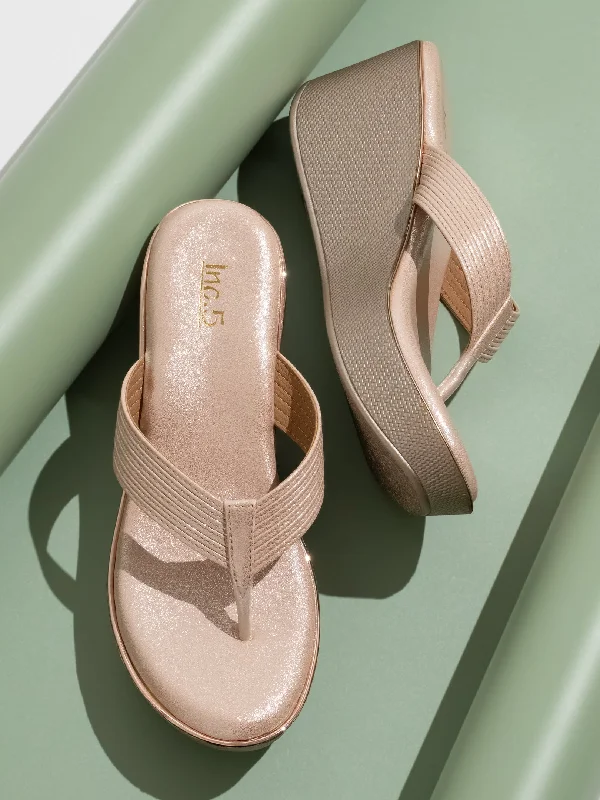 Quick-Dry Sport Shoes Women Rose Gold Embellished Open Toe Wedge Heels
