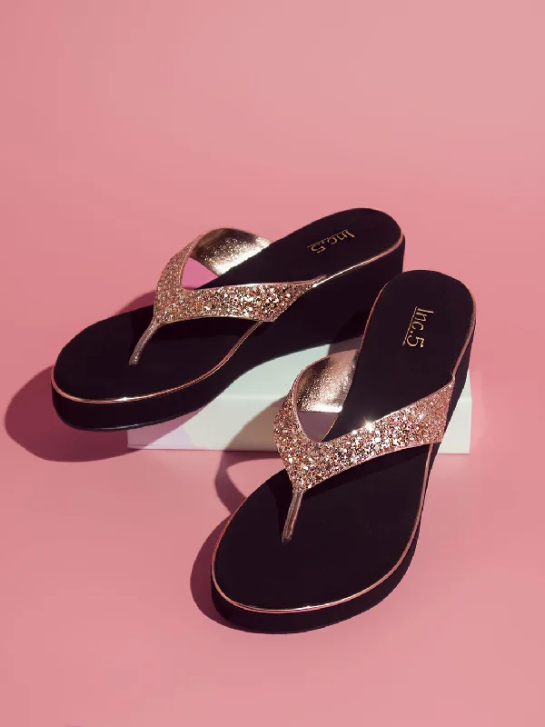 Fashion Running Shoes Women Rose Gold Embellished Wedges Heels