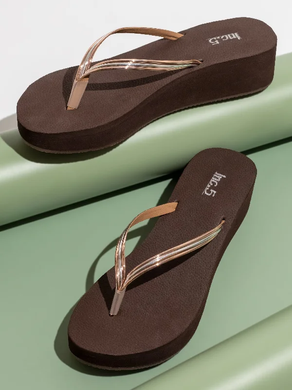Simple Running Shoes Women Rose Gold Open Toe Wedge Heels