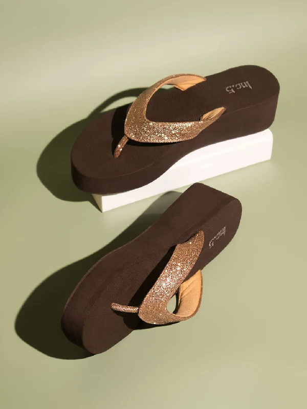 Non-Slip Running Shoes Women Rose Gold Textured Open Toe Wedges