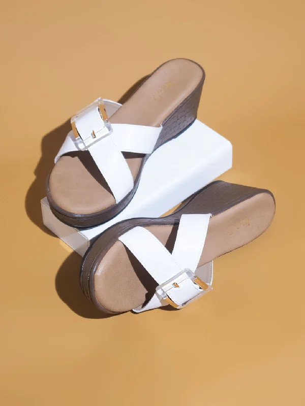 Lightweight Fashion Shoes Women White Open Toe Wedge Heels