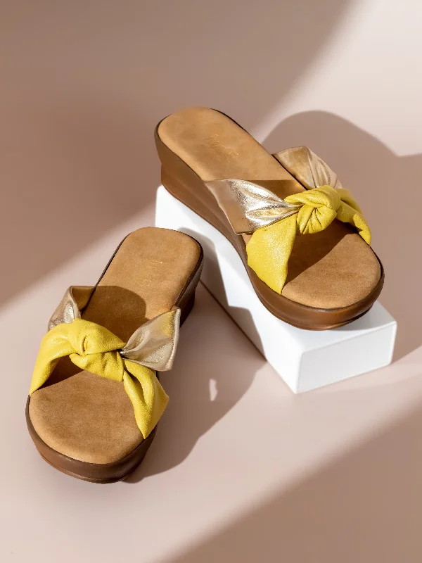 Comfy All-Season Shoes Women Yellow And Gold-Toned Wedge Heels
