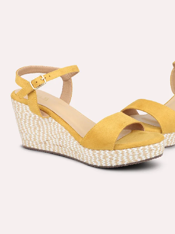 Sporty Breathable Sneakers Women Yellow Open Toe Wedge Heels