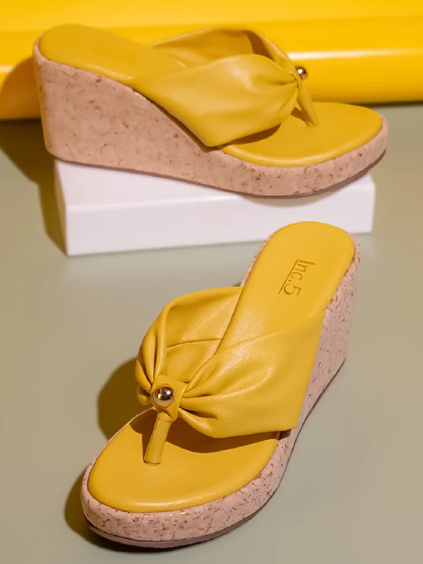 Ergonomic Walking Shoes Women Yellow Solid Wedge Heels