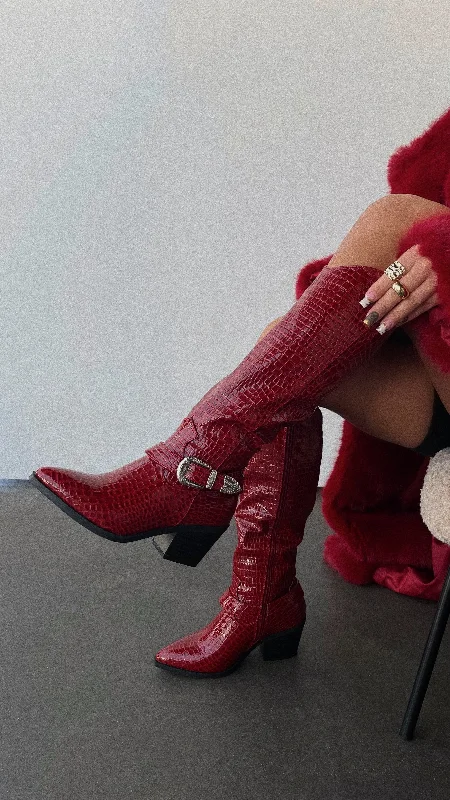 Soft Lightweight Sneakers Zelia Western Cowgirl Boots - Cherry