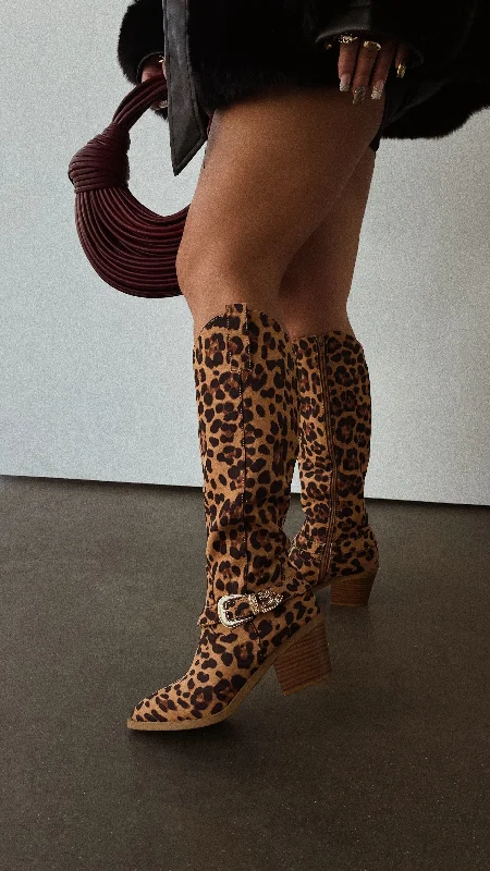 Anti-Slip Running Shoes Zelia Western Cowgirl Boots - Leopard