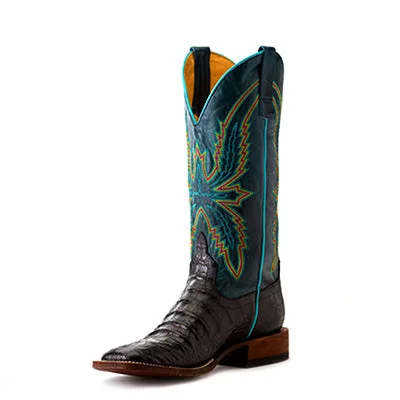 High-Comfort Shoes Macie Bean Women's Black Gator Blue Top Square Toe Boots