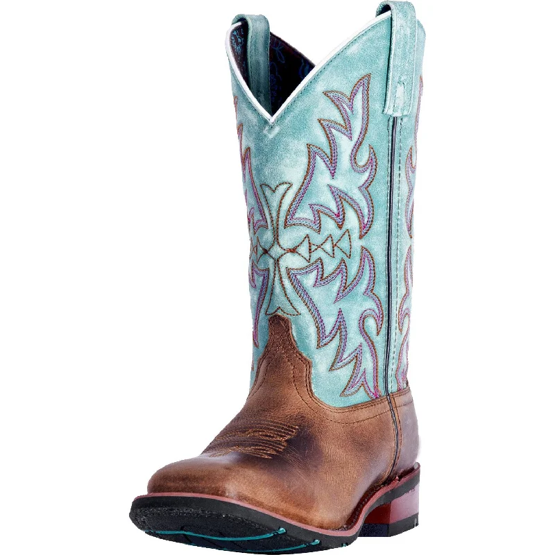 Non-Slip Walking Shoes Laredo Brown and Turquoise Anita Square Toe Boot