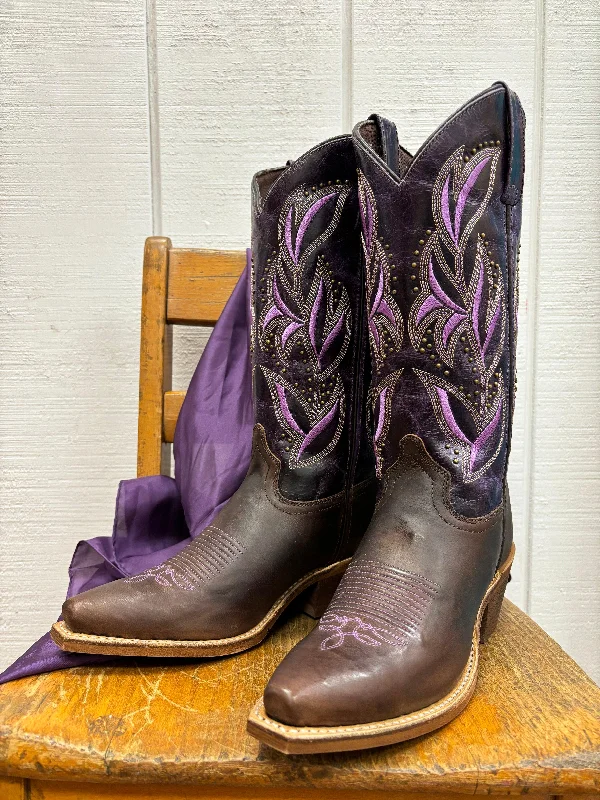 Sporty Slip-On Sneakers Laredo Women's Dark Brown and Lavender Embroidered Snip Toe Cowgirl Boots 52214