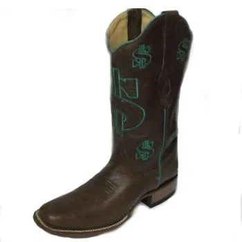 Cozy Foam Shoes Corral Brown Turquoise Dollar Sign Square Toe