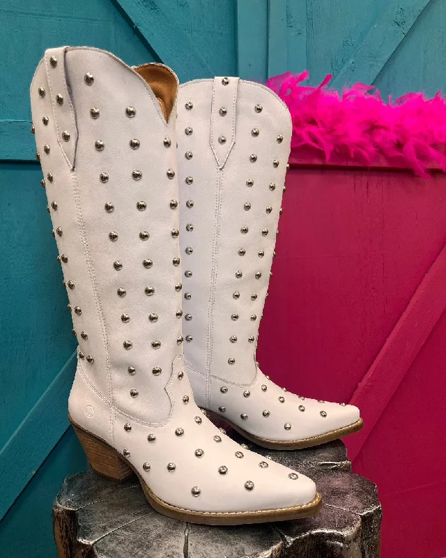 Ergonomic Casual Sneakers Dingo Women's Broadway Bunny White Tall Studded Snip Toe Cowgirl Boots DI155