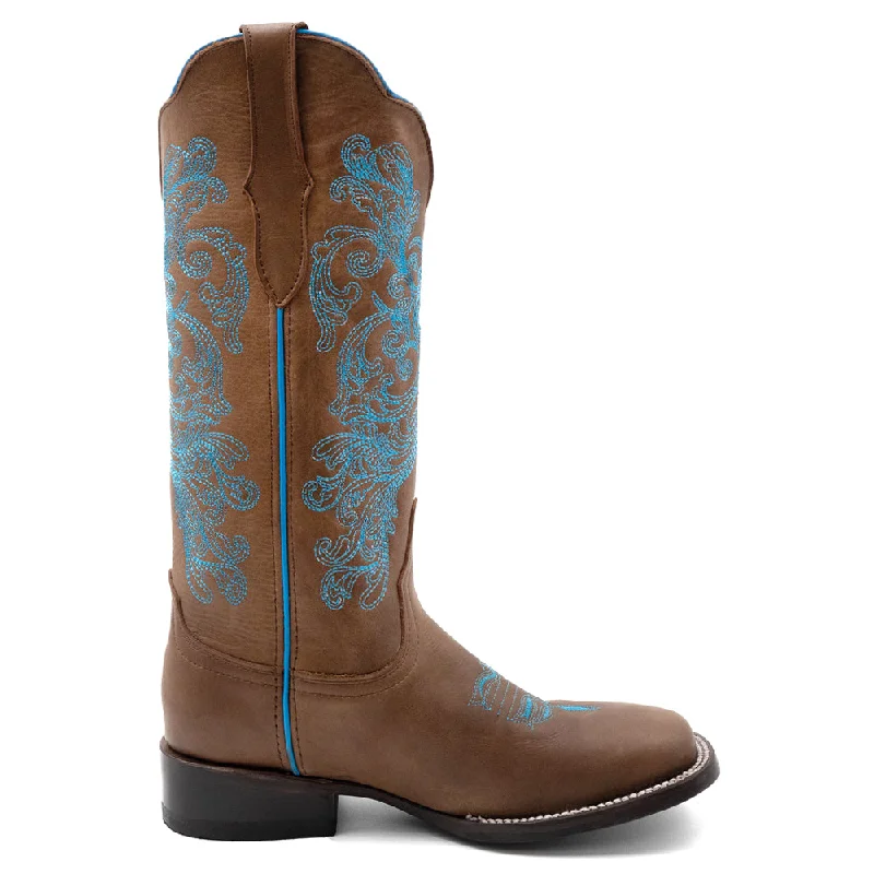 Travel Sport Shoes Ella Embroidery Square Toe Cowboy Boots