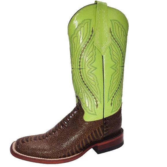 Comfy Running Shoes Ferrini Women's Lime Chocolate Ostrich Leg Square Toe Boot