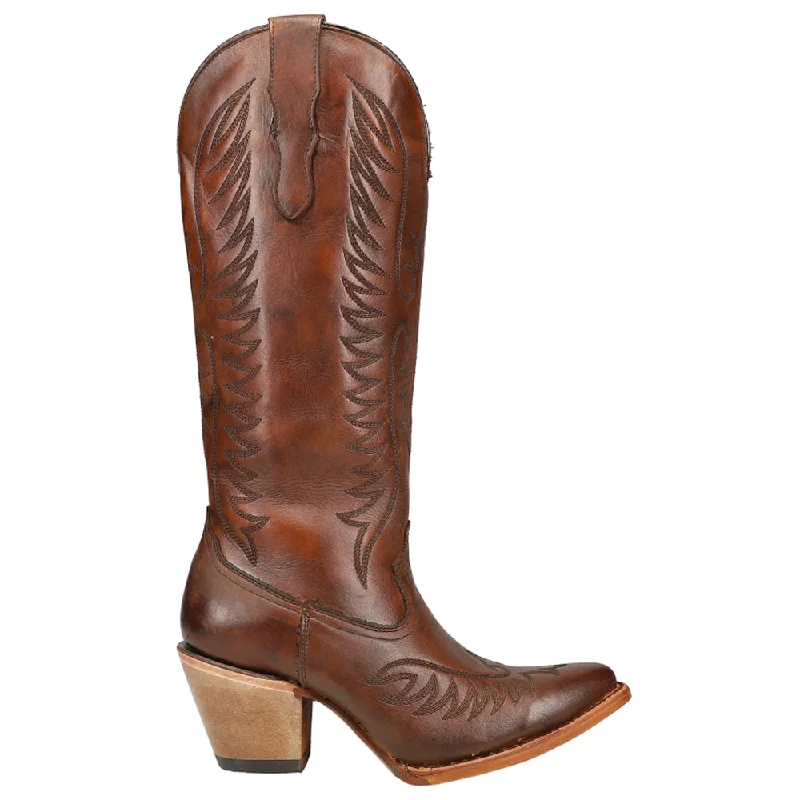 Shock Absorbing Sneakers Cognac Embroidered Snip Toe Cowboy Boots